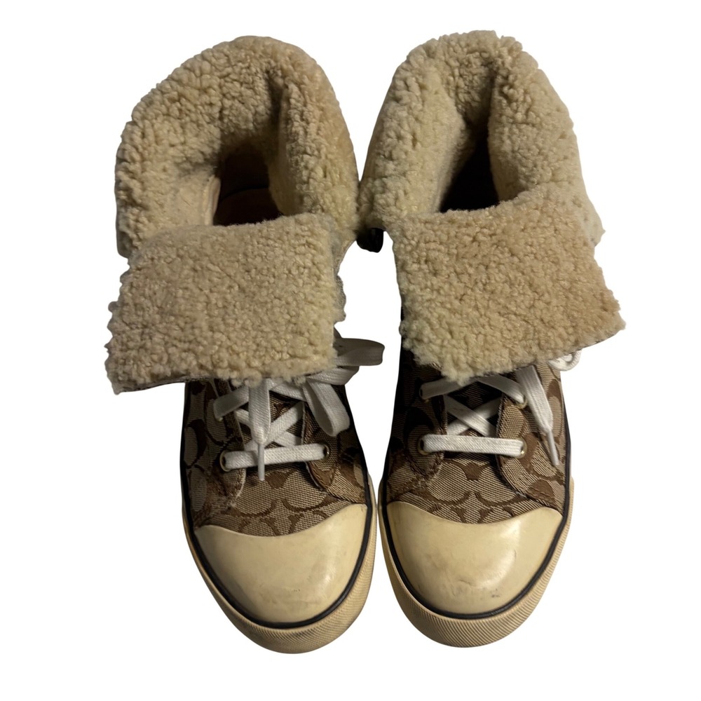 Coach Bonney Shearling High Top Sneakers Signature C Monogram Brown Tan 
Sz 9.5 - Picture 11 of 11
